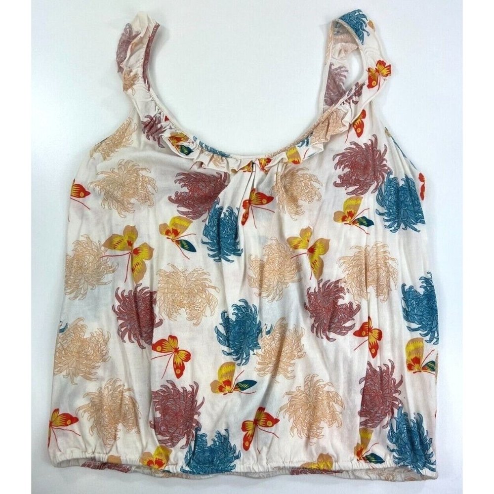Lucky Brand Trendy Butterfly Summer Ruffles Top Shirt Women's Size L